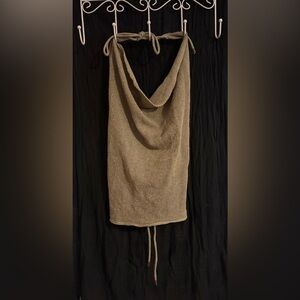 Ibiza Beatrice San Fransisco Knit Woven Cowl Neck Sage Gold Green Blouse